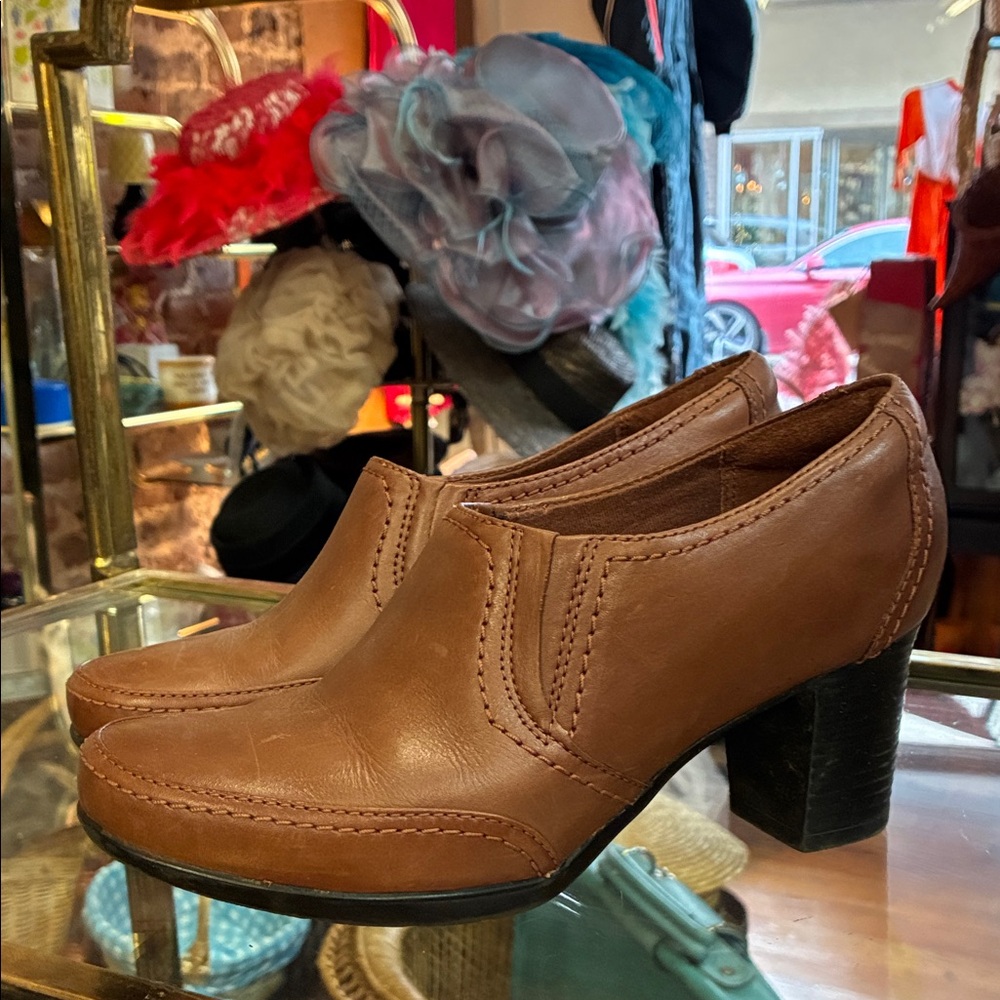Clarks Tan Leather Heeled Boots